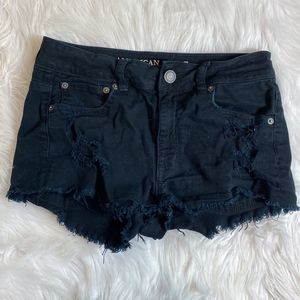 American Eagle Outfitters Stretch black mid rise distressed jean shorts size 6